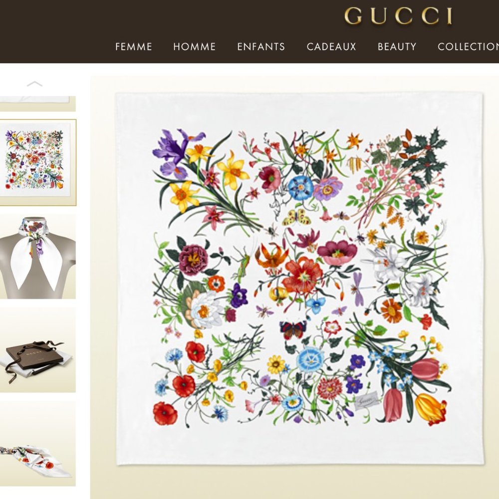 New Gucci Scarf Iconic Floral Print Multicolor White Silk Wrap Gucci Gift box